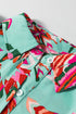 Green Abstract Print Lace-up High Waist Buttoned Mini Dress